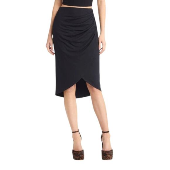 Open Edit Ruched Tulip Hem Skirt In Black Size XS NWOT $59 MSRP - Picture 1 of 8